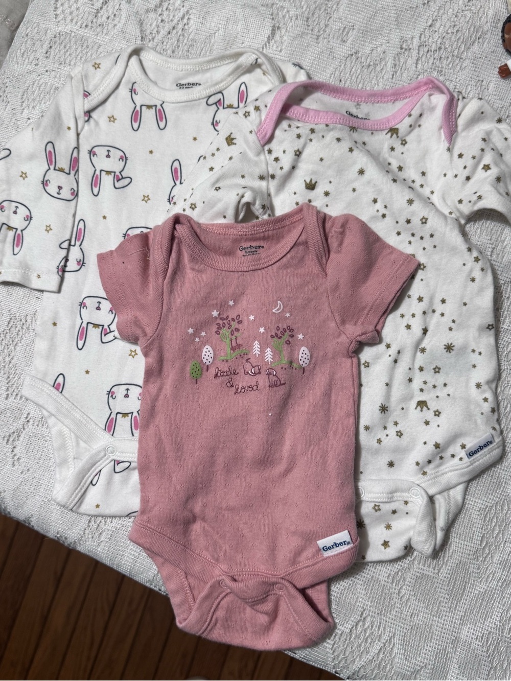 Gerber Pink and White Baby One-Piece Bodysuit Set - 3 Pack